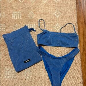 triangl swimwear blue sparkle bikini with orange lining